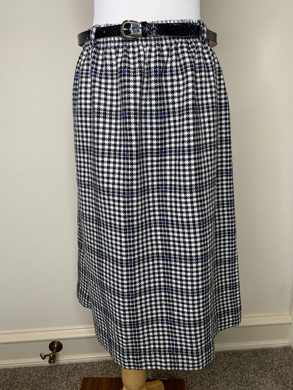 Vintage Houndstooth Wool Blend Skirt Black White Sz ? Small